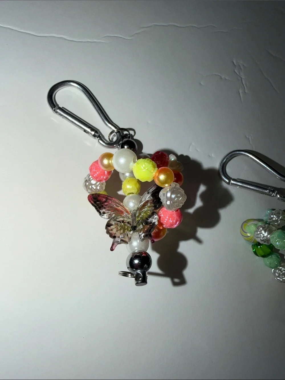 Beaded Butterfly Keychain Charm - Green and Pink Options handmade